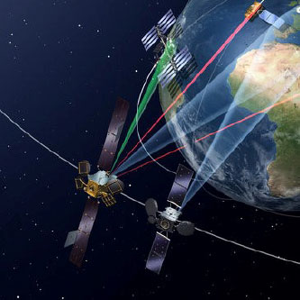 Satélites espaciales emitiendo señales a la tierra