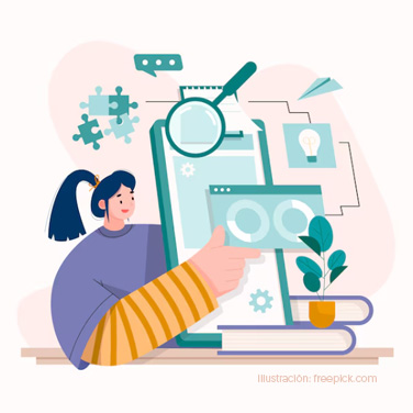 Ilustracion de mujer investigadora